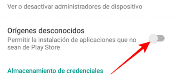 Permitir descargas de fuentes desconocidas Permitir descargas de fuentes desconocidas
